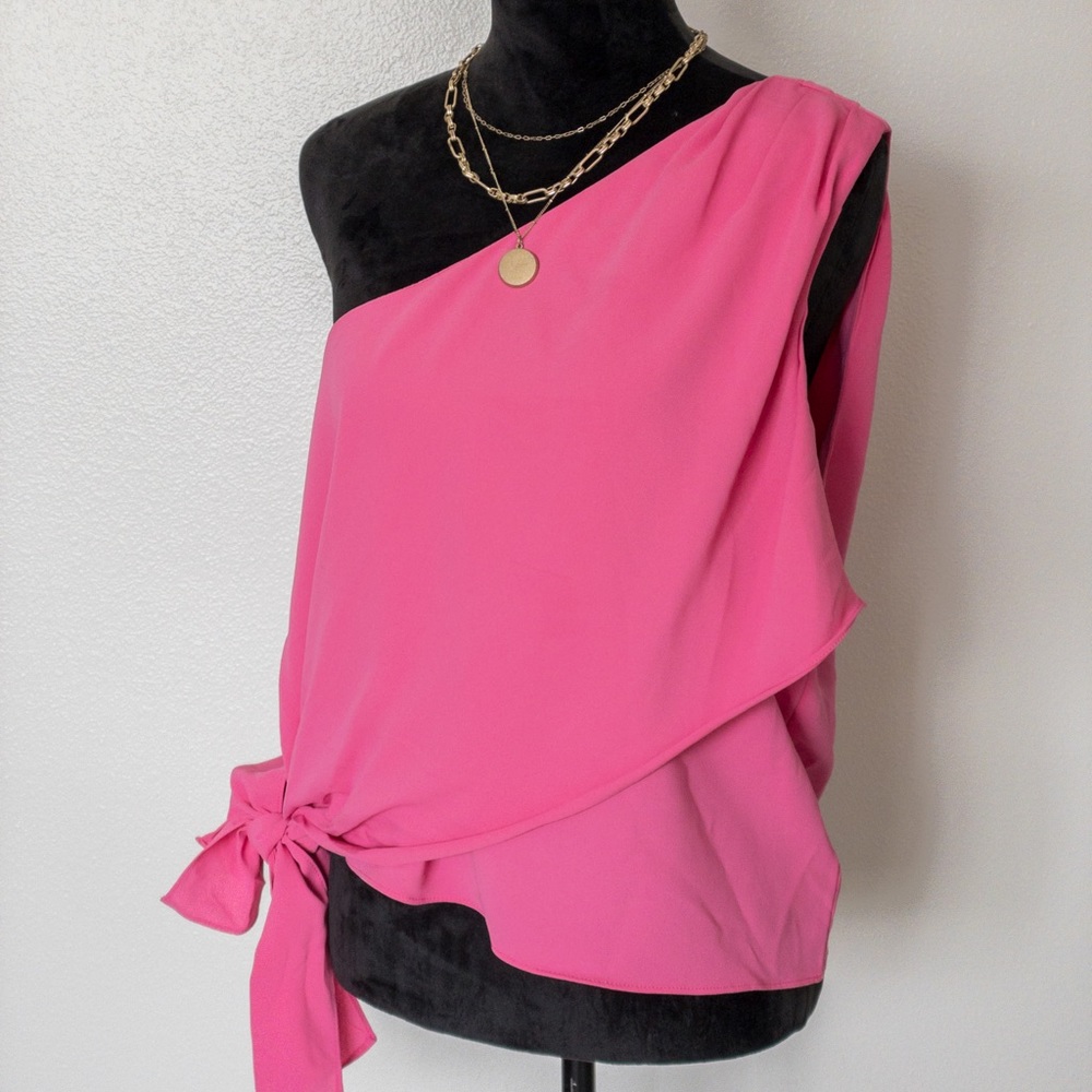 Hot pink one shoulder with tie detail on side